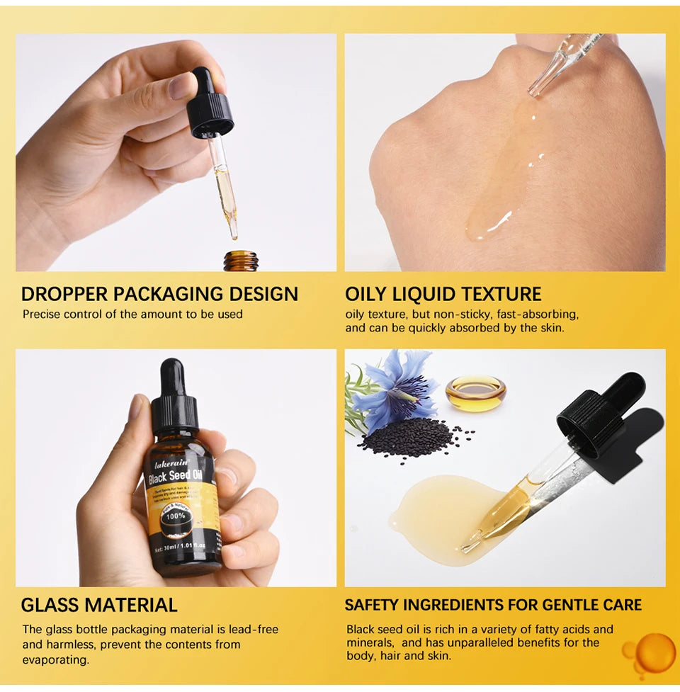 30ml Natural Black Seed Oil Serum Improve Dry&Frizzy Nourish And Repair Damaged Hair Essential Massage Oil Smooth Hair Skin Care