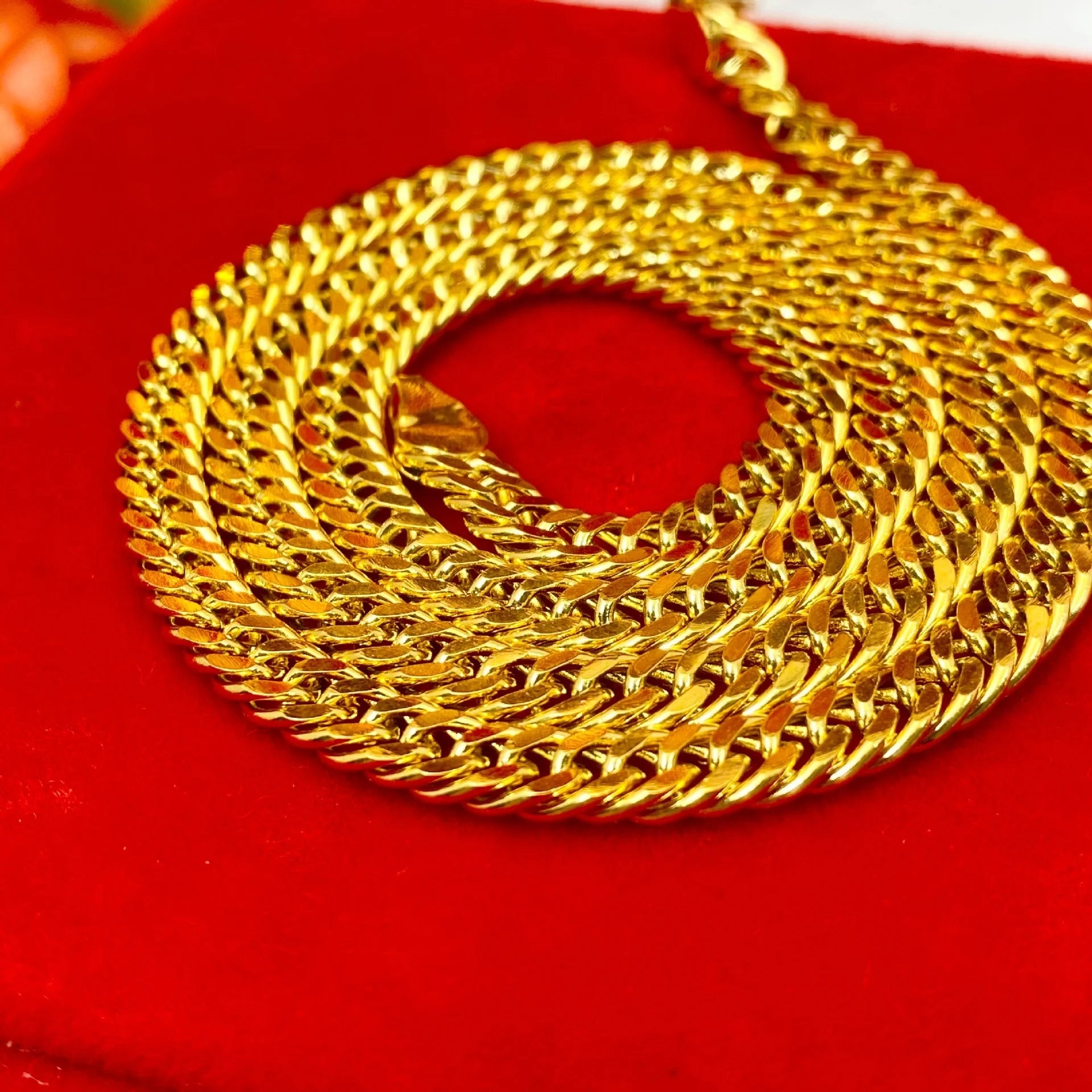 Plated 100% Real Gold 24k 999 necklace thick 999 50cm 999 vacuum electro for women and men Pure 18K Gold Jewelry