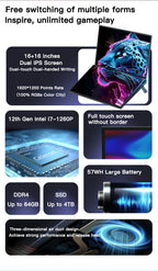 GLF-S1 laptop 16+16 inch Big Dual Screen Intel i5-12450H laptop computers camera Windows 11 DDR4 M.2 2280 2TB WIFI dual notebook