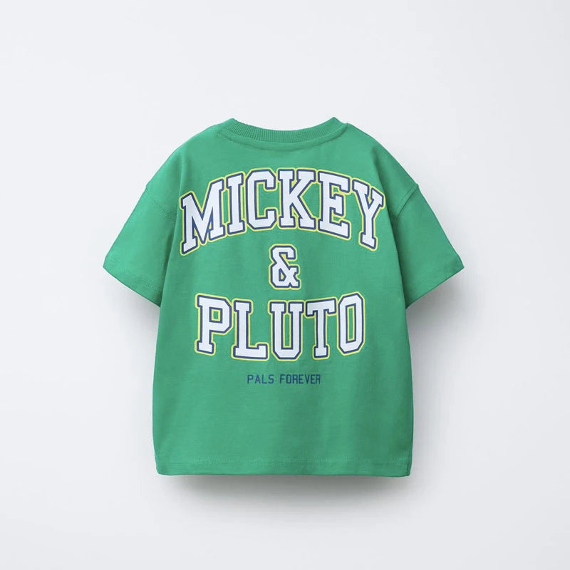 1-7 Age Disney Cartoon T-shirt 2026 Summer New Kids Clothing Short Sleeve Tops Tees Fashion Casual O-neck Pullover Tshirts