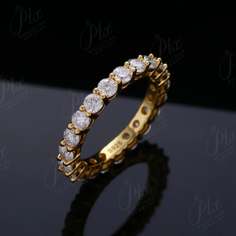 14K 18K Gold Plated Ring S925 Silver Pave Ring White Moissanite Ring Round Brilliant Cut Party Wedding Engagement Jewelry Gift
