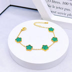 14K Gold Plated Cinquefoil Link Bracelet White Black Red Green Lucky Bracelet Necklace Earrings Jewellery Gifts Fashion Women