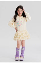 2025 New Autumn heart Teens Girls Cloth long sleeve T-Shirt Pleated splicing princess dress Children Tiered Skirt 5 12 14 year