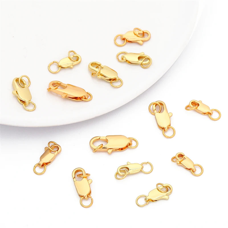 1/2 Set Copper 14K/18K Gold Plated Lobster Clasp With Open Jump Rings For Bracelet Necklace Chains Connectors DIY Jewelry Making