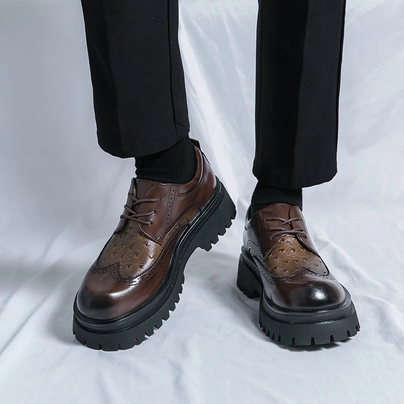 Fashion Patent Leather Men's Formal Shoes Comfortable Platform Luxury Genuine Leather New Elegant Man Wedding Social Derby Shoes