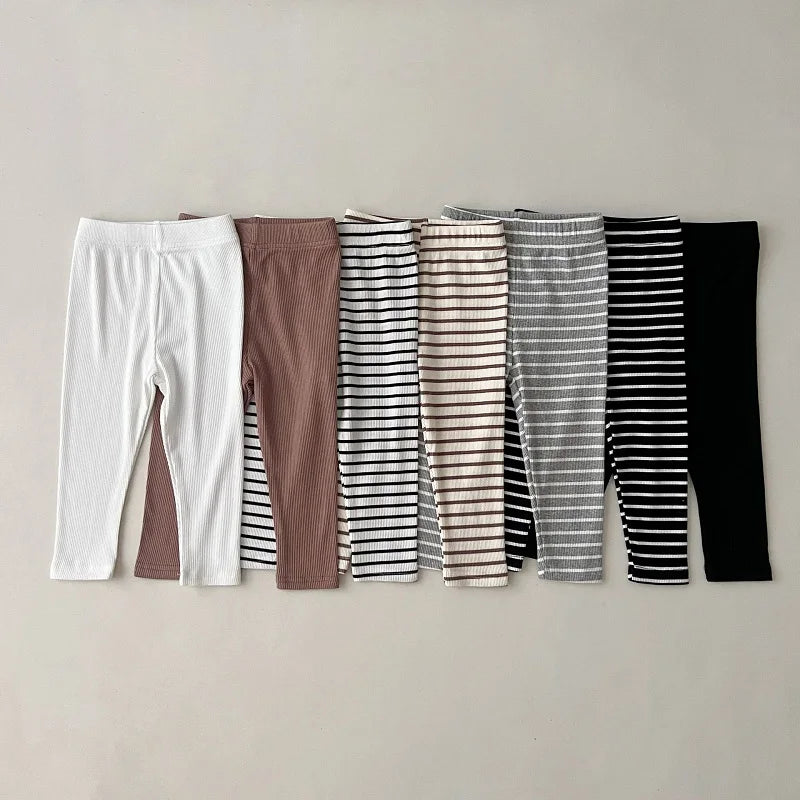 Baby clothes 0-6 year old children's pants striped cotton girls solid color leggings casual striped thin new boys elastic pants