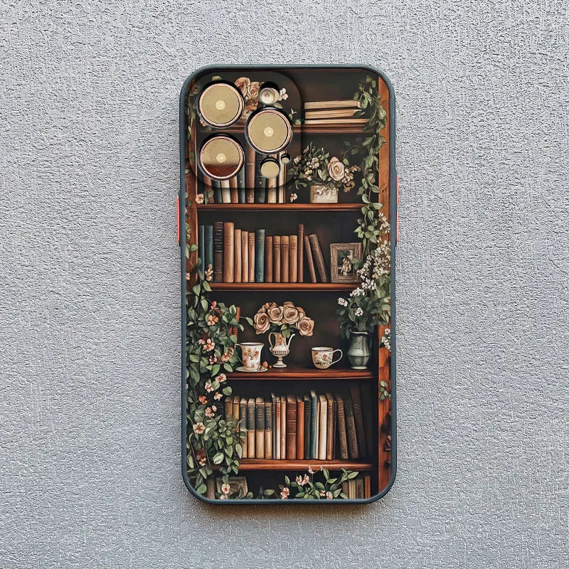 Bookshelf Small Flower Pot Mobile Phone Case For iPhone 16 15 11 12 14 13 Pro Max Mini X XSMax XR 7 8 Plus SE4 16e Silica Covers