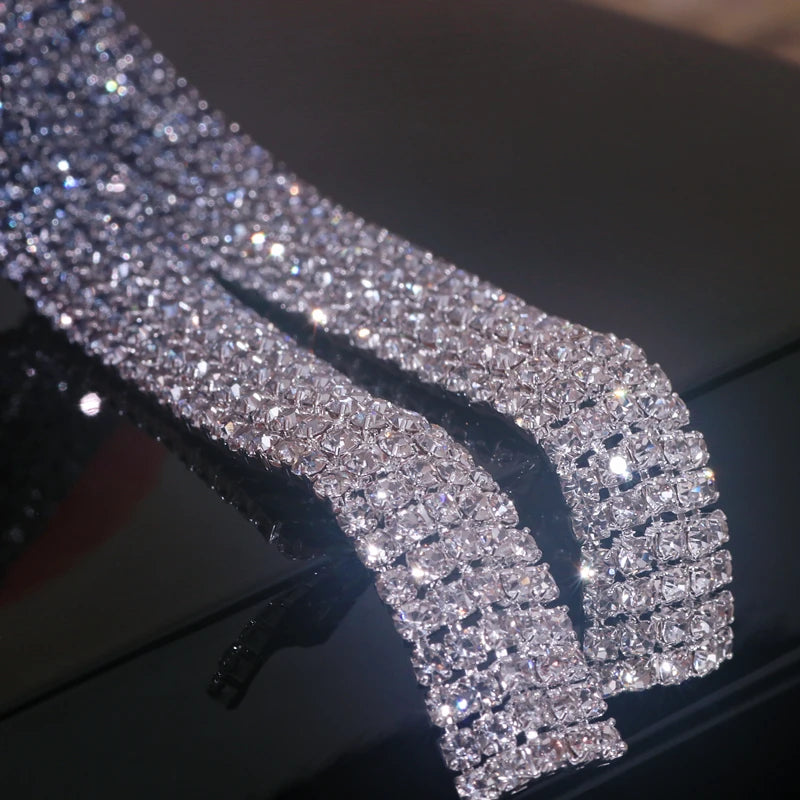 Fashion Geometric Square Crystal Earrings Ladies Exaggerated Long Earrings Wedding Jewelry Rhinestone Tassels Earrings for Women