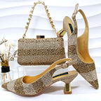 New Italian Design Stylish And Elegant Sky Blue Rhinestone Embellished Satin Pointy Toe Pumps And Clutch Bag