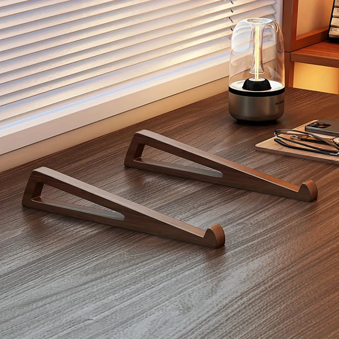 Portable Foldable Wooden Laptop Stand-Ergonomic 12° Adjustable Angle, Cooling Ventilation Triangular Design,Office Accessory