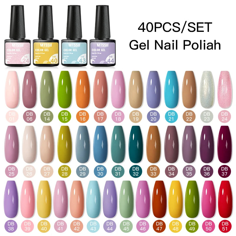 Mtssii 20/40/60Pcs Nail Gel Polish Set Kit Nude Pink Glitter Nail Art UV Gel Manicure Set Vernis Semi Permanent Base Top Coat