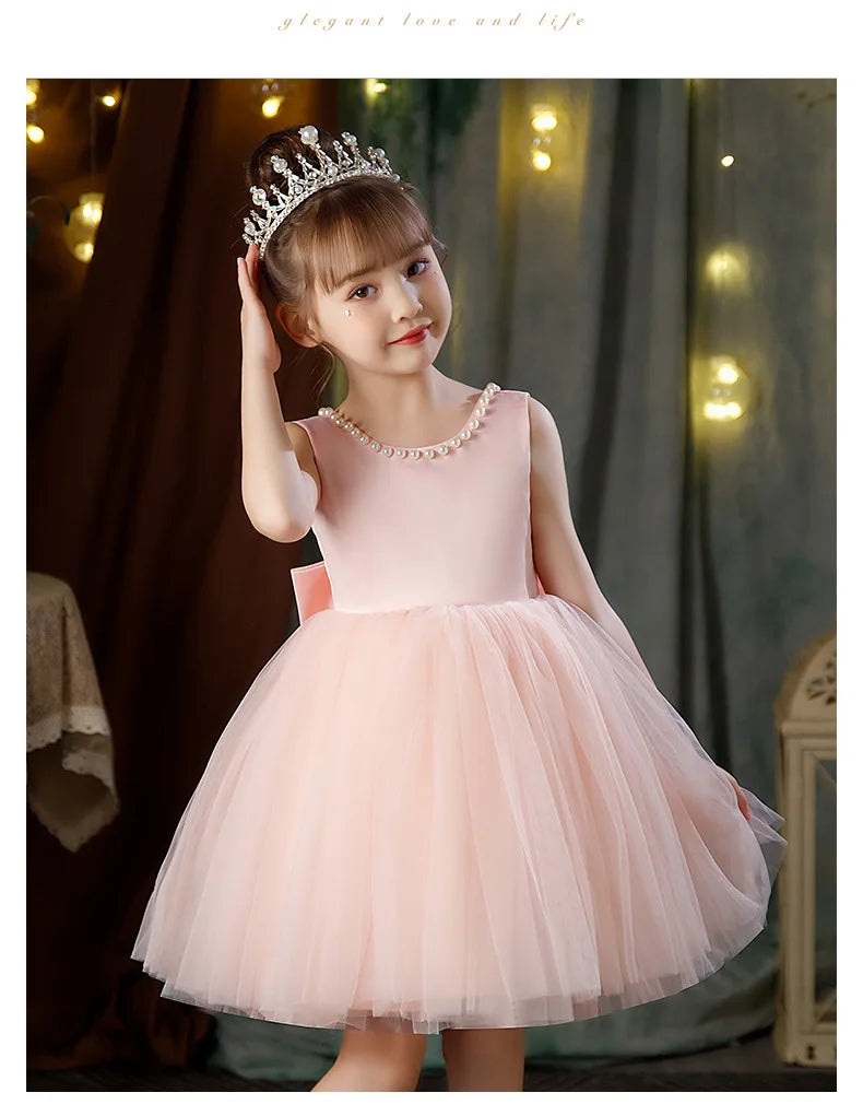 2-10 Years Girls Princess Dress Summer Tulle Big Bow Girls Wedding Dress Piano Performance Costume Host Costume New Kids Clothes