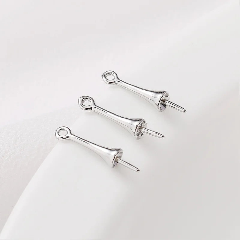 Gold Plated Brass Long Eye Pin Peg Bail with 6mm Bead Cap and Peg Pendant Bail,For Half Drilled Pearls,Earring Jewelry Making