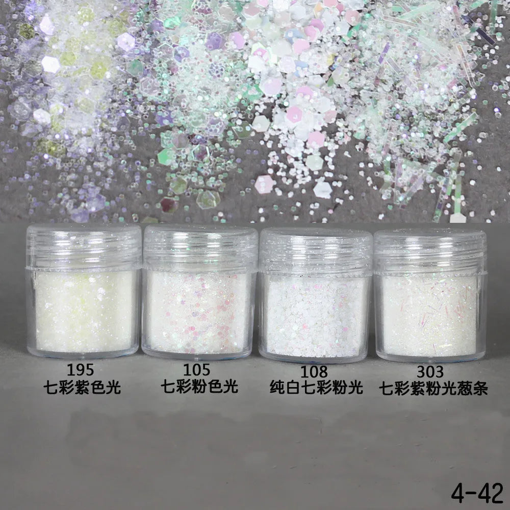 Holographic Glitter set 4 different shines Nail Sequins 10 grams each jar Holographic Cosmetic Festival Chunky Glitters Sequins