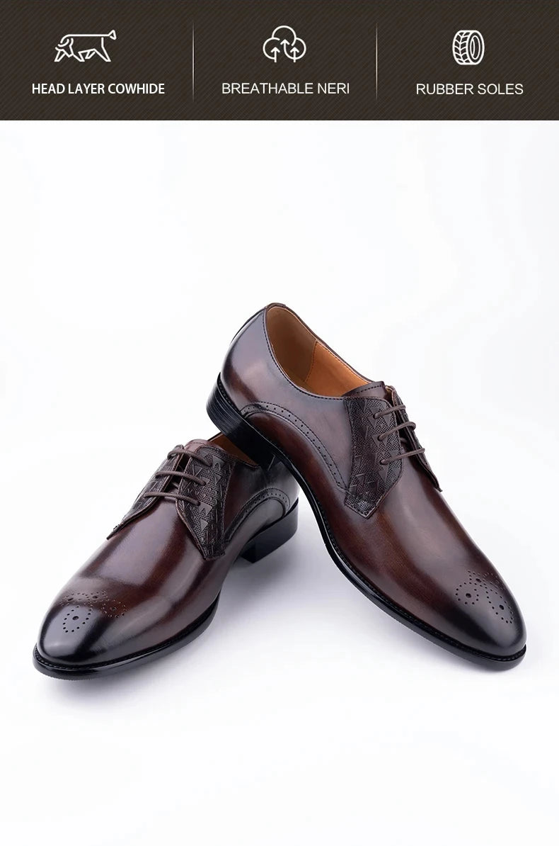 Luxury Mens Leather Shoes Fashions Genuine Leather Elegant Dress Derby Formal Shoe Casual Business Party Leather Shoes Coffee