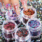 Holographic Glitter set 4 different shines Nail Sequins 10 grams each jar Holographic Cosmetic Festival Chunky Glitters Sequins