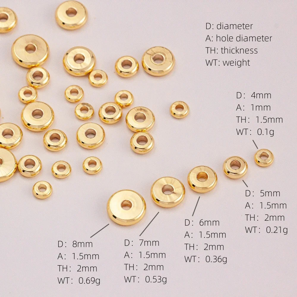 Round Ring Beads 14K Gold Color Plated Pendant Necklace Bracelet Earring Accessories DIY Handmade Jewelry Components 20pcs
