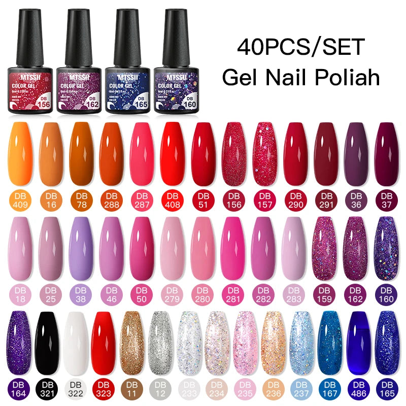 Mtssii 20/40/60Pcs Nail Gel Polish Set Kit Nude Pink Glitter Nail Art UV Gel Manicure Set Vernis Semi Permanent Base Top Coat