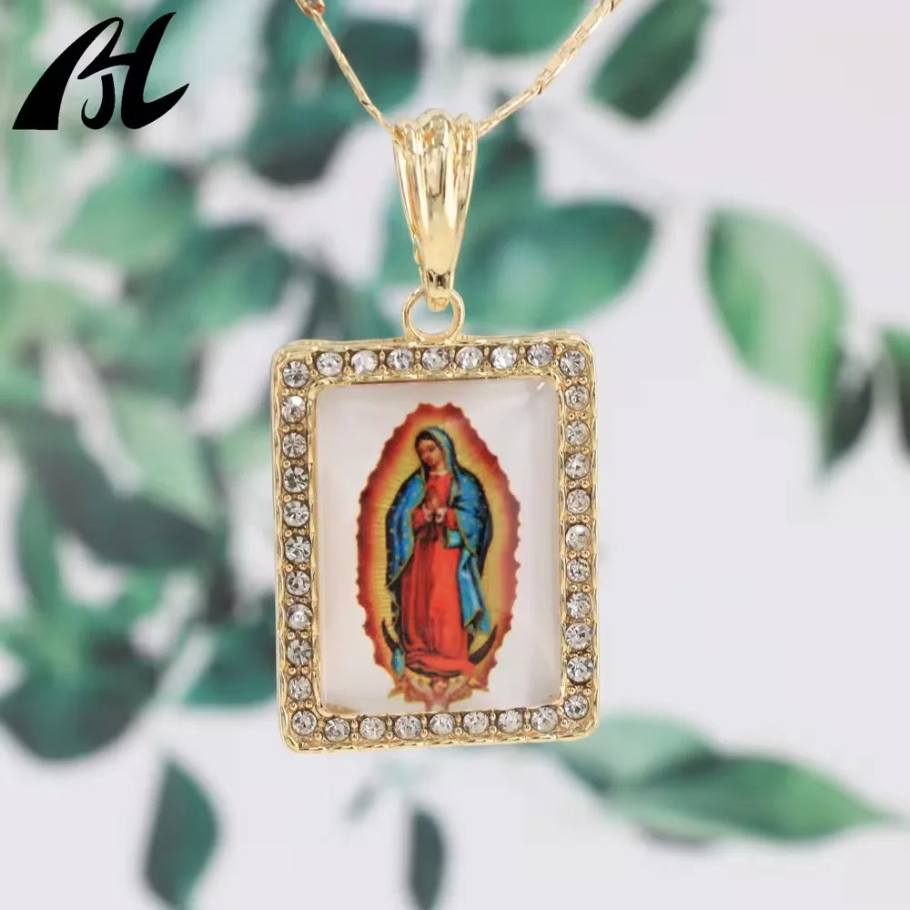 14k Gold Plated Our Lady of Guadalupe Pendant Catholic Religious Virgen De Guadalupe Oro Cadena Medalla Jewelry