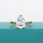 Real Gold 14K 2 Carat Pear Cut Moissanite Rings for Woman AU585 Gold Engagement Finger Jewelry Promise Ring Wedding Gift