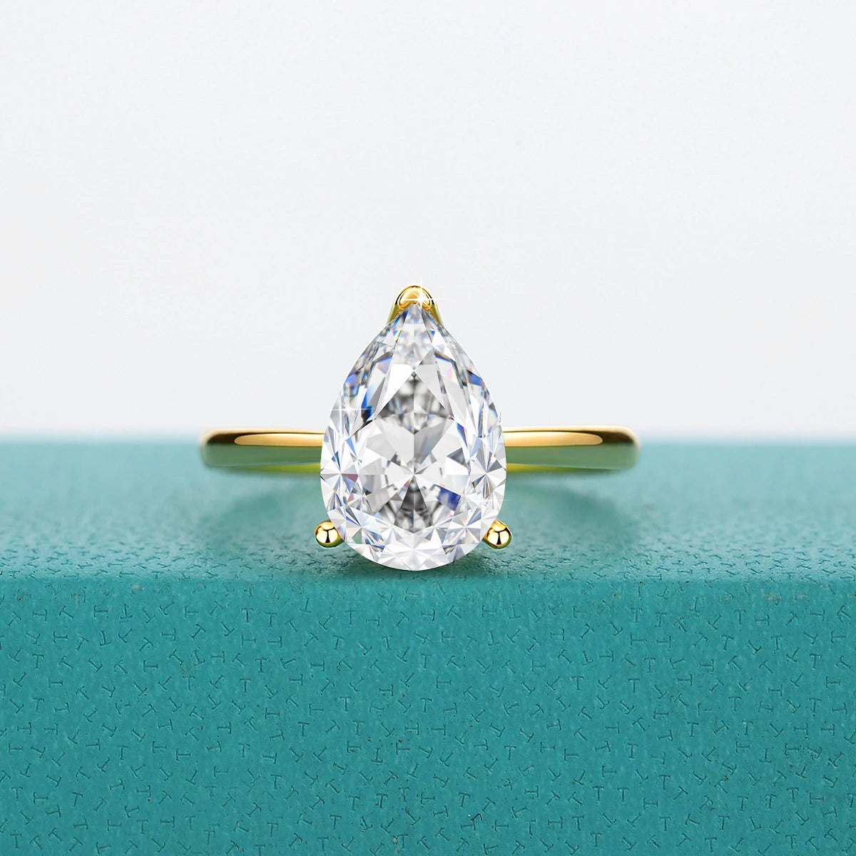 Real Gold 14K 2 Carat Pear Cut Moissanite Rings for Woman AU585 Gold Engagement Finger Jewelry Promise Ring Wedding Gift