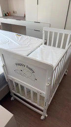 New 3 in 1 White Solid Wood Kids Cribs Adjisuable Wooden Baby Cot Bed With Net for New Born
