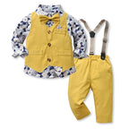 Children's Autumn Boy Suit 70-140cm Flower Shirt and Strap Pants with Vest and Bow Tie Handsome Suit Halloween Orange Color