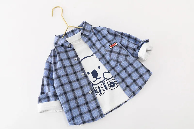 Baby Boy Clothes 0-5 Years Old Spring And Autumn Cotton Suit Boy Letter Plaid Hooded Shirt + Pants Baby Boy Two-Piece Suit