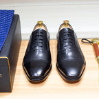 Elegant Men Oxford Shoes Brogue Genuine Leather Black Brown Classic Cap Toe Lace Up Formal Shoes Wedding Office Men Dress Shoes