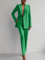 Women New 2pcs Clothes Set Solid Color Long Sleeve Blazer Jacket High Waist Long Pants Clothing Suit Summer Fashion Office