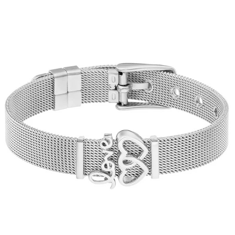 Fashion Stainless Steel For Woman Men Bracelet Mesh Bracelet Set Crystal Heart Anchor Charm Fine Bracelet Bangle Female Lover