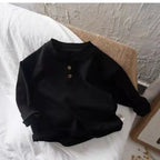 Spring  Autumn New Style Childrens Boys Tops Retro Soft Cotton Solid Color Tops Boys T-shirt Girls T-shirts Kids Clothing