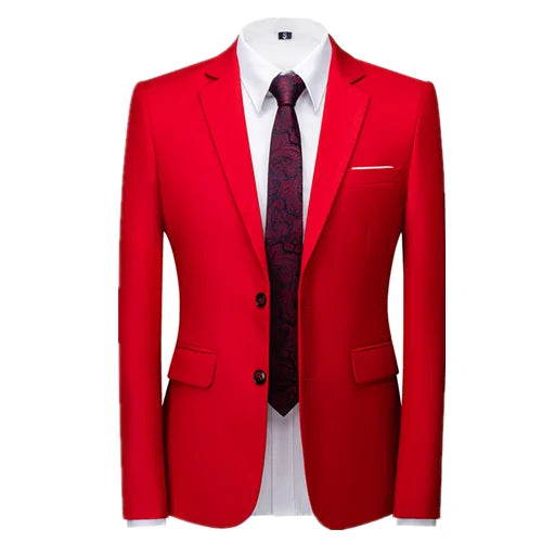 New Men Pure Color Formal Business Social Office Suit Slim Fit Jacket Male Wedding Dance Party Tuxedo Dress Simple Blazers Homme