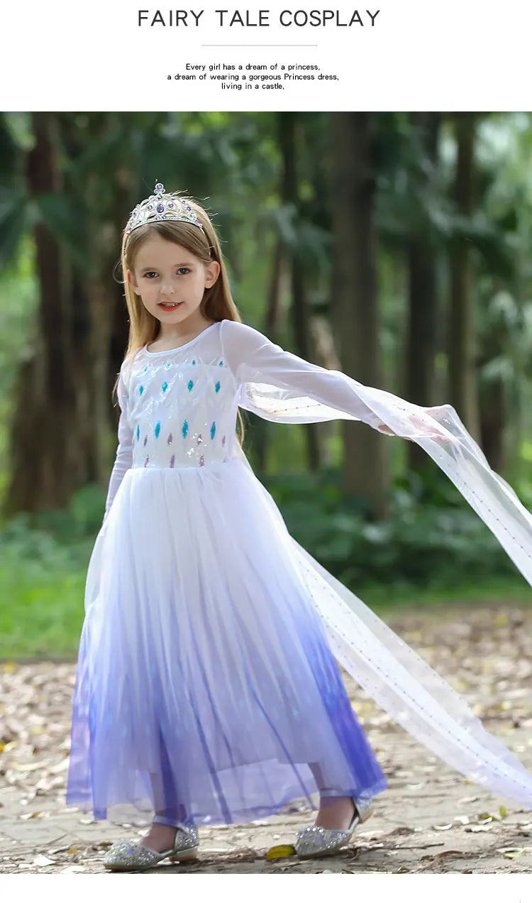 Elsa Dress Kids Girl Formal Princess Long Dress Summer Halloween Party Costumes Children's Frozen 2 Clothes for 3-12 Years Old