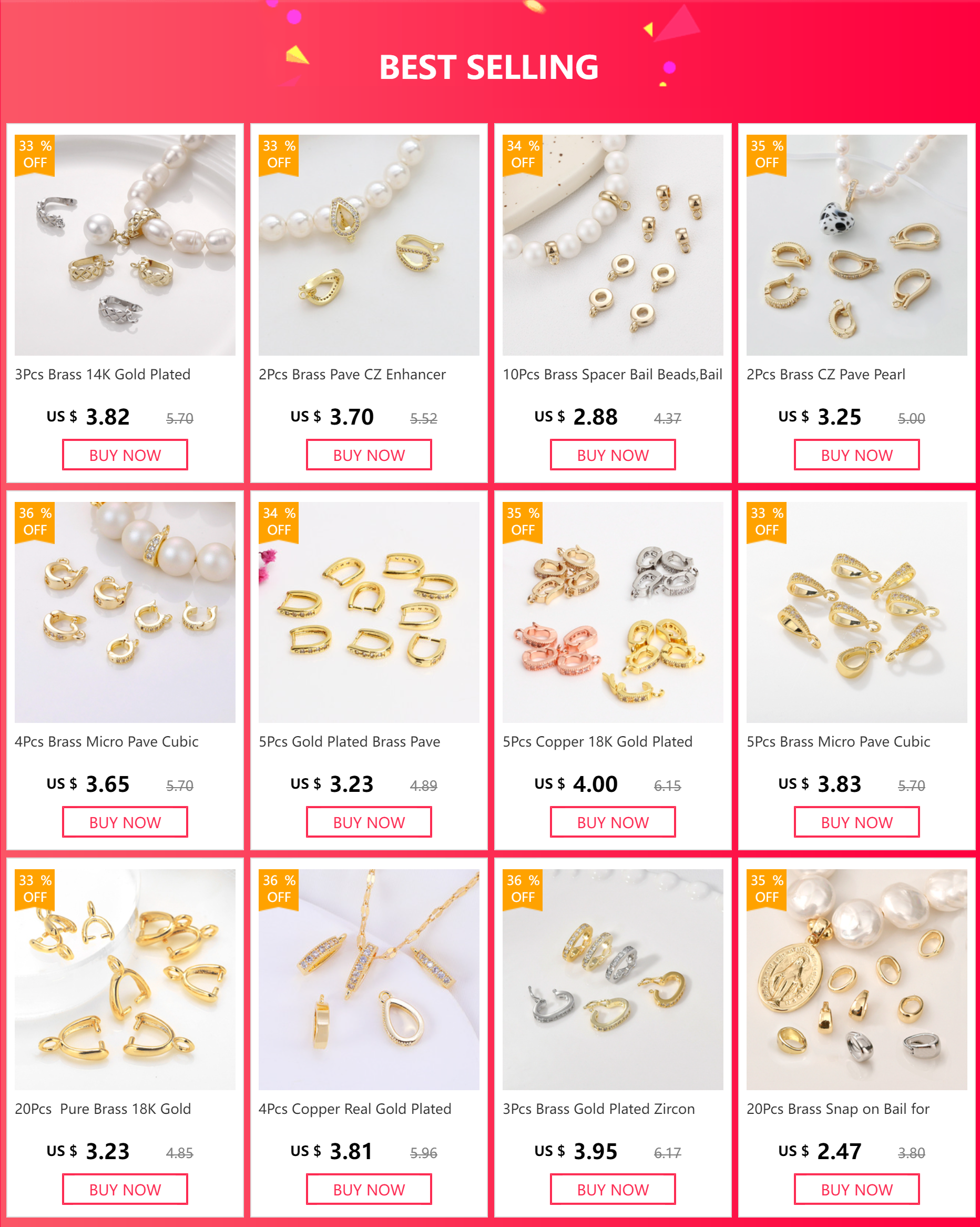Gold Plated Brass Long Eye Pin Peg Bail with 6mm Bead Cap and Peg Pendant Bail,For Half Drilled Pearls,Earring Jewelry Making