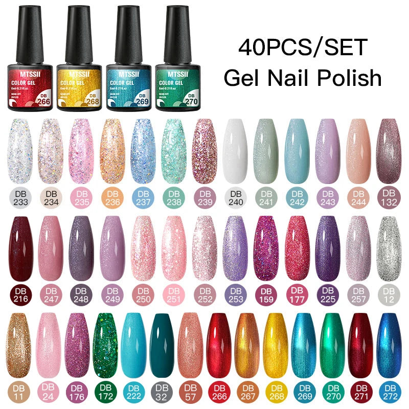 Mtssii 20/40/60Pcs Nail Gel Polish Set Kit Nude Pink Glitter Nail Art UV Gel Manicure Set Vernis Semi Permanent Base Top Coat