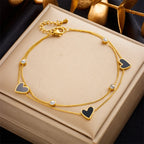 DIEYURO 316L Stainless Steel Heart Love Anklets For Women Girl New Trend Multi-layer Leg Chain Non-fading Jewelry Gift Party