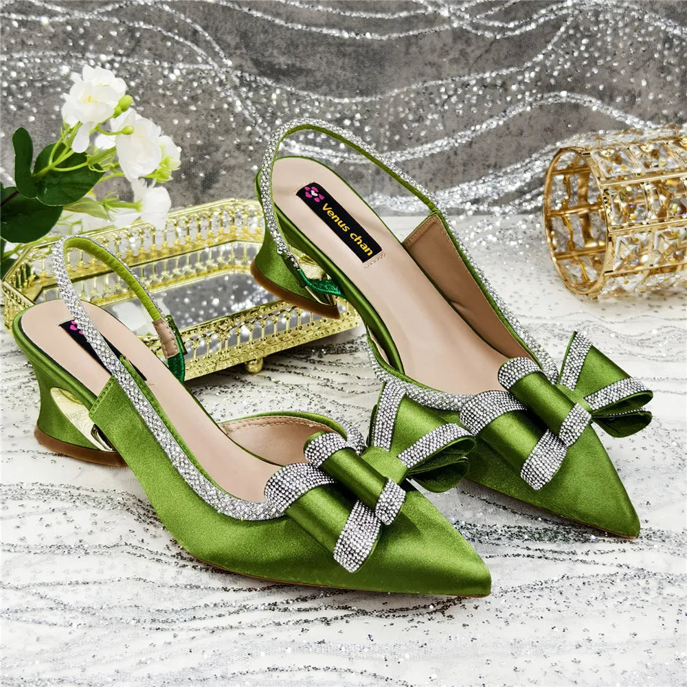 New Arrival Elegant African Party High-heeled Shoes Chain Decoration Trendy Women's Sandals Nigerian Women Wedding Pumps