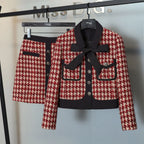 Women Tweed Jacquard Fragrant Suit Jacket Coat Top And Skirt Two Piece Set Elegant Chic Outfit Winter Workwear Party Clothing
