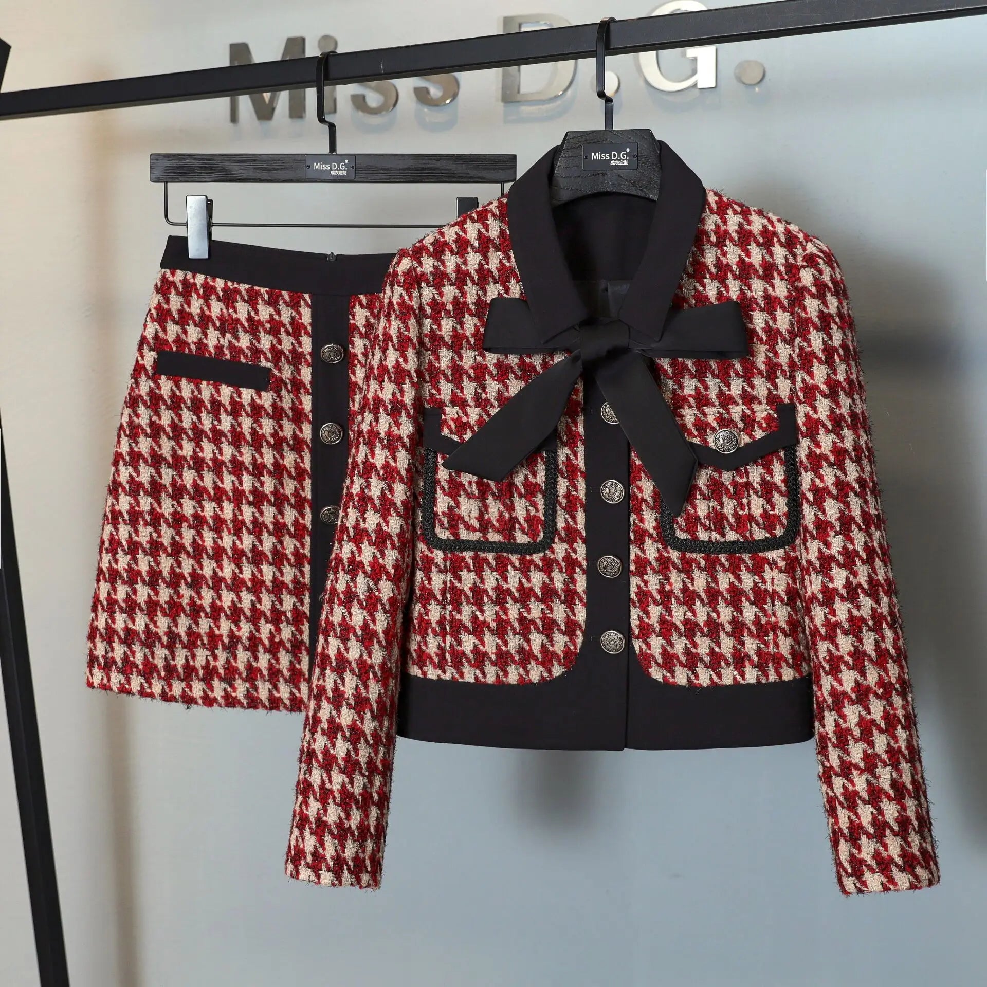 Women Tweed Jacquard Fragrant Suit Jacket Coat Top And Skirt Two Piece Set Elegant Chic Outfit Winter Workwear Party Clothing