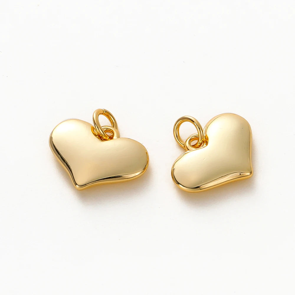 4pcs/lot 14K 18K Gold Plated Heart Charm with Jump Ring Necklace Making Supplies Solid Love Pendant For DIY Jewelry Accessories