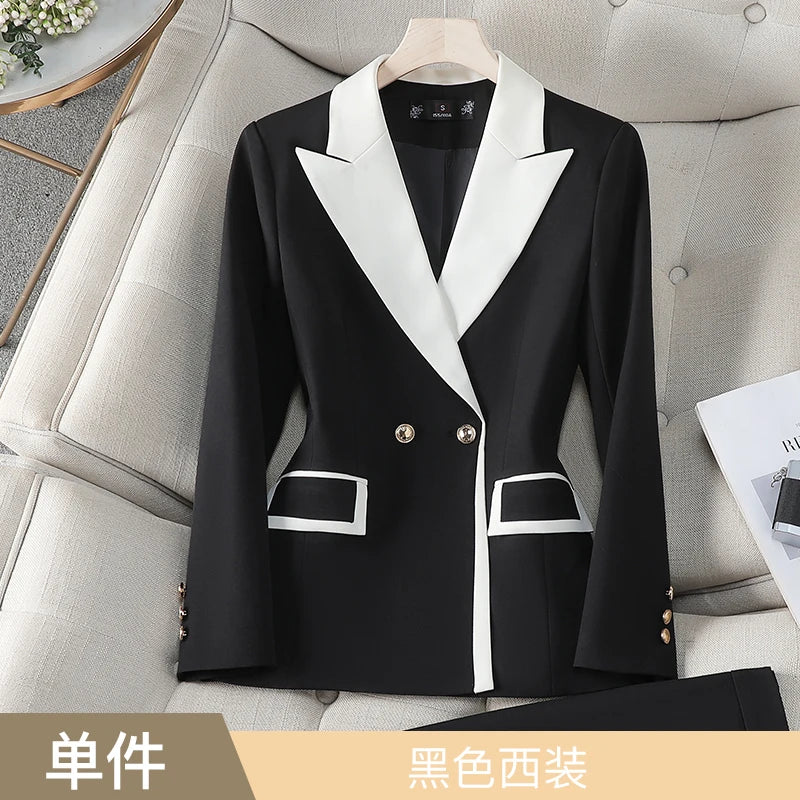 XFPV Office Lady Women Long Sleeves Blazer 2025 Autumn New Contrast Color Double Breasted Notched Loose Blazers Coat Autumn New