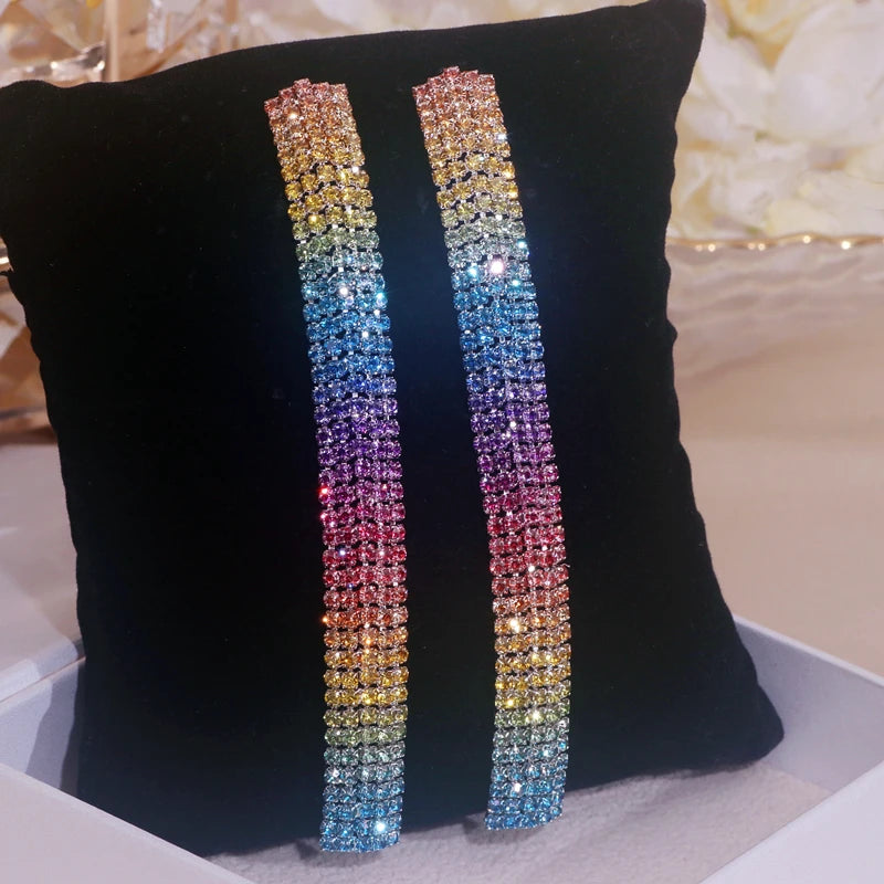 Fashion Geometric Square Crystal Earrings Ladies Exaggerated Long Earrings Wedding Jewelry Rhinestone Tassels Earrings for Women
