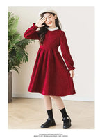 2026 winter spring Europe French Kids Baby girl clothes red long sleeve party princess Dress teenager new 4 8 9 10 14 12 year