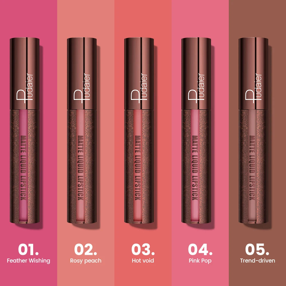 Pudaier Velvet Matte Liquid Lipstick | Waterproof & Transfer-Proof Lip Gloss | Long Lasting Lip Stain (5 Shades) | Kiss Proof, N
