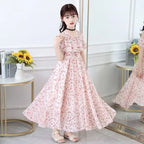 2025 fashion new Summer Teenager Girl Princess Kids Dresses Sleeveless Floral Vestidos Clothes mesh costume 6 8 9 10 12 14 Year