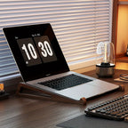 Portable Foldable Wooden Laptop Stand-Ergonomic 12° Adjustable Angle, Cooling Ventilation Triangular Design,Office Accessory