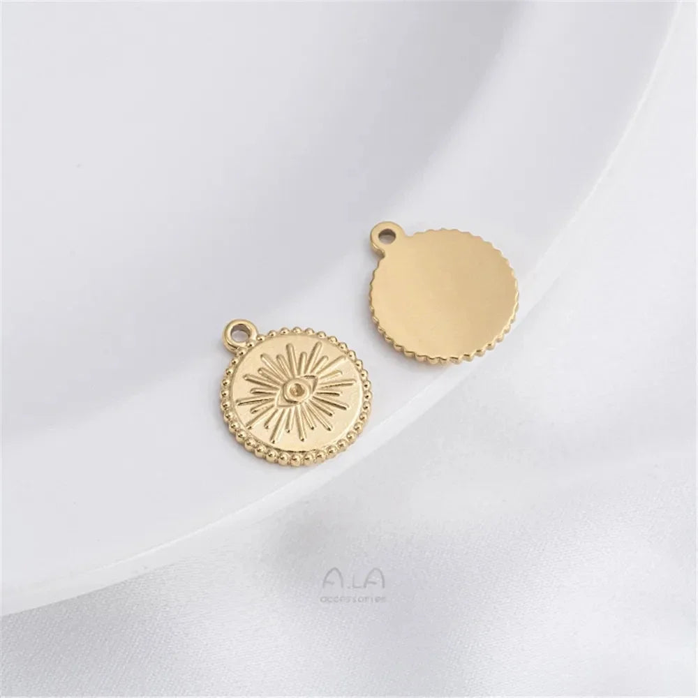 Titanium Steel Vacuum Plated 14K Real Gold Stars Moon Sun Circular Plate Charms Pendant DIY Jewelry Pendant