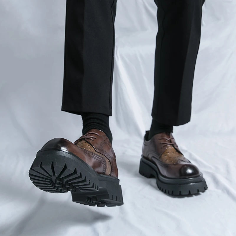 Fashion Patent Leather Men's Formal Shoes Comfortable Platform Luxury Genuine Leather New Elegant Man Wedding Social Derby Shoes