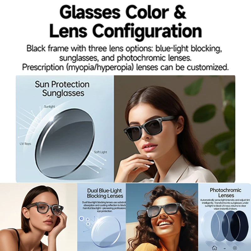 Smart AI Translation Smart Glasses Take Photos Recognizing Objects 4K Camera Bluetooth Music Call Intelligent Recording Glasses